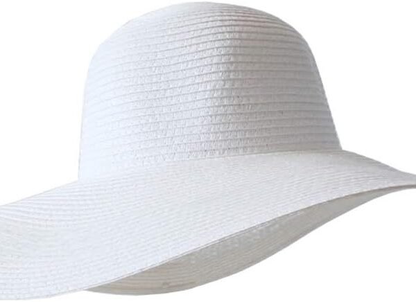 Women Floppy Straw Hat Wide Brim Foldable Packable Braid Cap UV Protection Summer Gardening Hiking Beach Sun Hat (White)