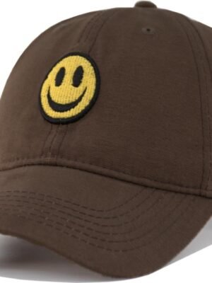 Smile Face Baseball Cap Adjustable Dad Hat, Unstructured Soft Crown, Cute Embroidered Hat for Men and Women
