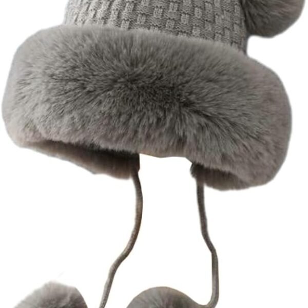 Winter Pompom Beanie Hats for Women Fluffy Knit Womens Beanie Faux Fur Crochet Skull Cap Warm Bucket Outdoor Ear Cover