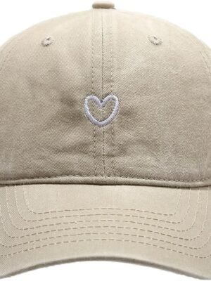 Women's Cute Heart Embroidered Baseball Cap Adjustable Vintage Washed Cotton Low Profile Dad Hat