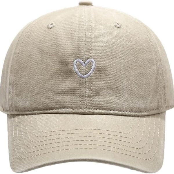 Women's Cute Heart Embroidered Baseball Cap Adjustable Vintage Washed Cotton Low Profile Dad Hat
