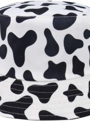 Unisex Cow Pattern Print Bucket-Hat Double-Side-Wear Reversible Fisherman-Cap