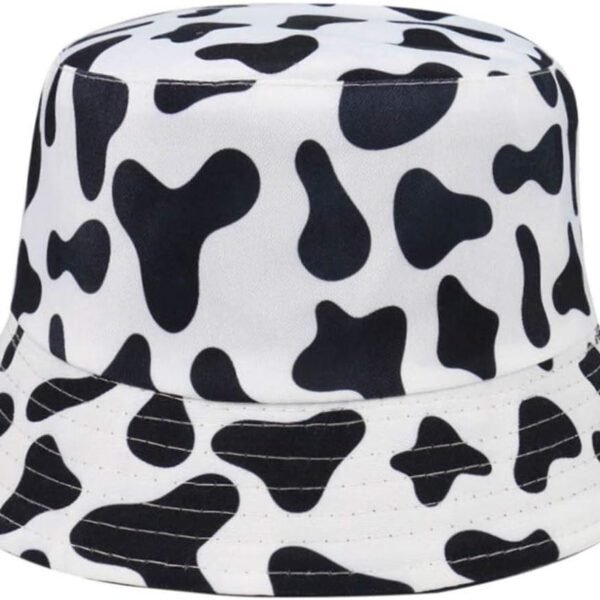 Unisex Cow Pattern Print Bucket-Hat Double-Side-Wear Reversible Fisherman-Cap