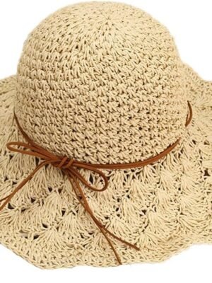 Women Crochet Straw Hat Wide Brim Summer Beach Sunhat Foldable Floppy Fedora Hat UPF 50+ UV Protection Travel Sun Cap