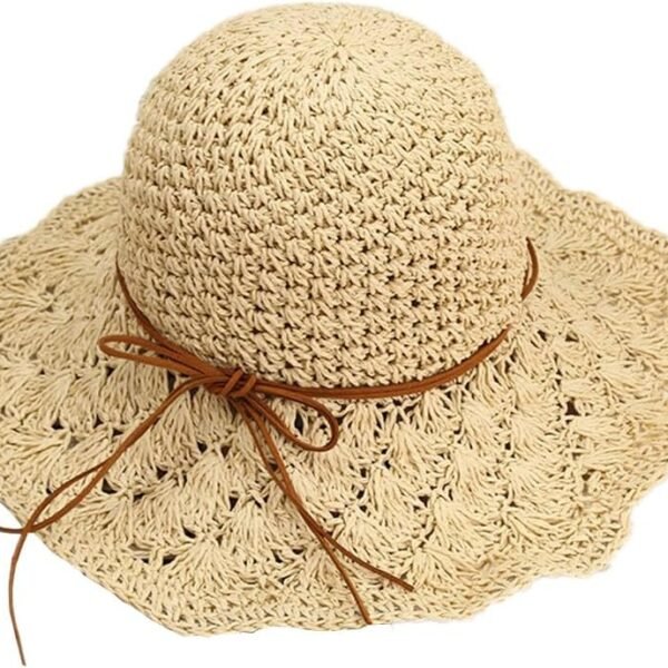 Women Crochet Straw Hat Wide Brim Summer Beach Sunhat Foldable Floppy Fedora Hat UPF 50+ UV Protection Travel Sun Cap