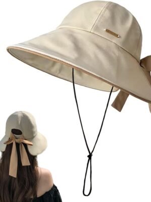 Wide Brim Hats for Woman Foldable Hats Sun Hats for Women uv Protection Bowknot Bucket hat Adjustable hat with Ponytail Hole