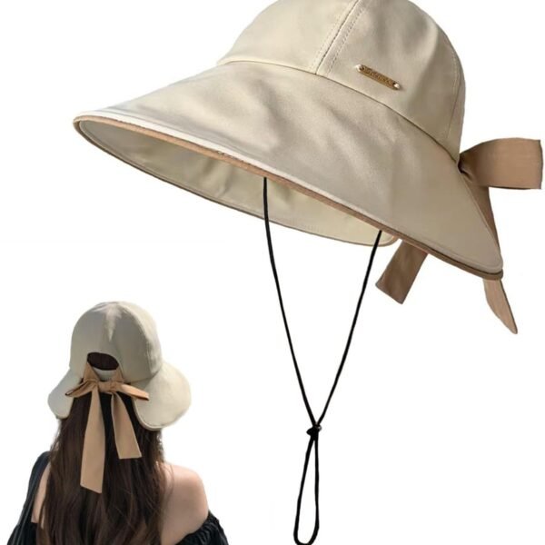 Wide Brim Hats for Woman Foldable Hats Sun Hats for Women uv Protection Bowknot Bucket hat Adjustable hat with Ponytail Hole
