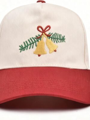 Christmas Hat- 3D Embroidered Adjustable Cotton Wind Chime Baseball Caps for Women Red