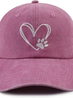 Dog Paw Print with Love Heart Hat for Women Men, Funny Adjustable Cotton Embroidered Dog Lovers Gifts Baseball Cap