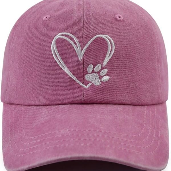 Dog Paw Print with Love Heart Hat for Women Men, Funny Adjustable Cotton Embroidered Dog Lovers Gifts Baseball Cap