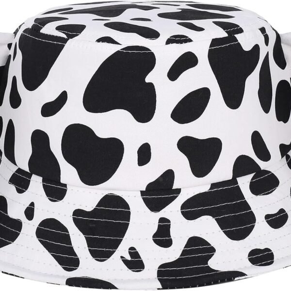 Cow Print Bucket Hat Cute Bucket Hat Beach Fisherman Hat Summer Travel Sun Hat Beach Hat Reversible for Both Men and Women Black