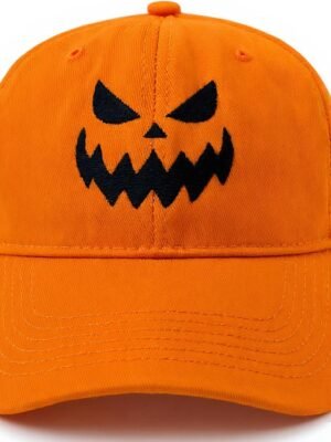 Embroidery Baseball Cap Halloween Pumpkin Face Baseball Hat Adjustable Funny Party Hats for Men Women