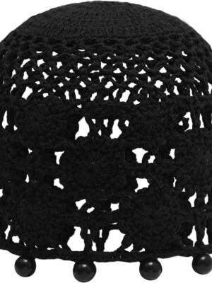 Women Cotton Crochet Skull Cap Handmade Knit Cutout Floral Beanie Hat