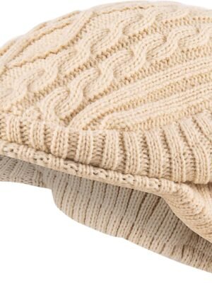 Women Winter Warm Knit Hat Wool Snow Ski Caps with Visor Warm Fleece Lined Hat Soft Beanie Cap