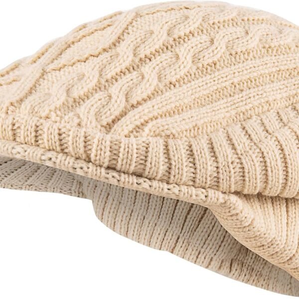 Women Winter Warm Knit Hat Wool Snow Ski Caps with Visor Warm Fleece Lined Hat Soft Beanie Cap