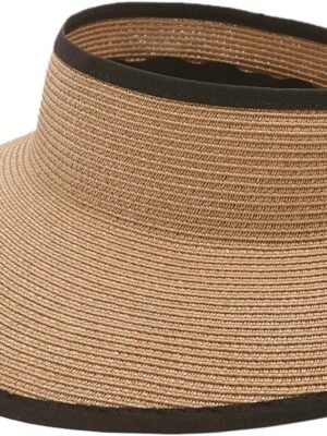 Sun Visor Hats for Women, Women Summer Ponytail Foldable Straw Beach Hat with UPF 50+