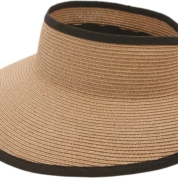 Sun Visor Hats for Women, Women Summer Ponytail Foldable Straw Beach Hat with UPF 50+
