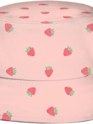 Pink Strawberry Background Unisex Bucket Hat Reversible Fisherman Hat Plant Printed Solid Color Outdoor Sun Hat Packable -