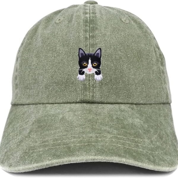 Trendy Apparel Shop Tuxedo Cat Kitten Patch Pigment Dyed Washed Baseball Cap