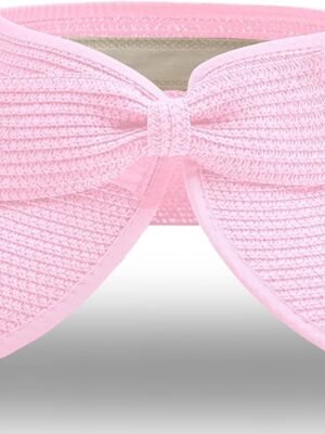 Straw Sun Visor for Women, Wide Brim UPF 50+ Protection Beach Hat, Adjustable, Roll Up Foldable Ponytail Cap with Chin Strap