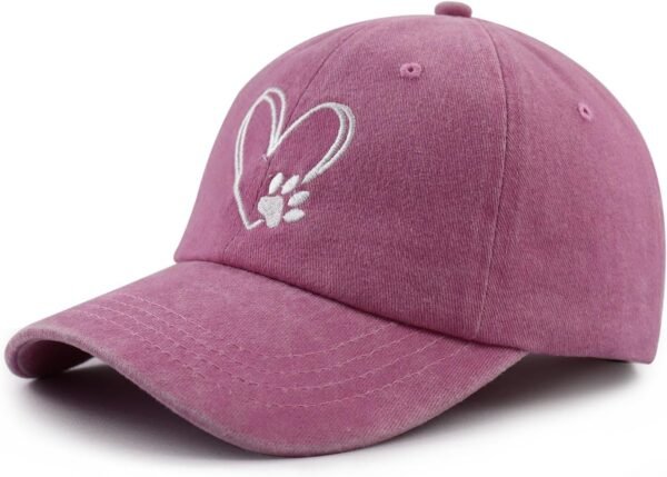 Dog Paw Print with Love Heart Hat for Women Men, Funny Adjustable Cotton Embroidered Dog Lovers Gifts Baseball Cap
