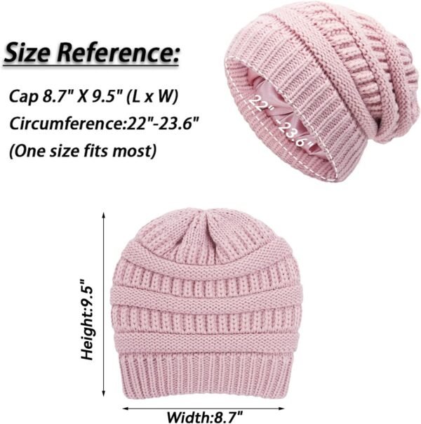 Winter Beanie Hat for Women, Hair Protection Hat Cable Knit Soft Beanies Cap Satin Lined Snow Hats for Women