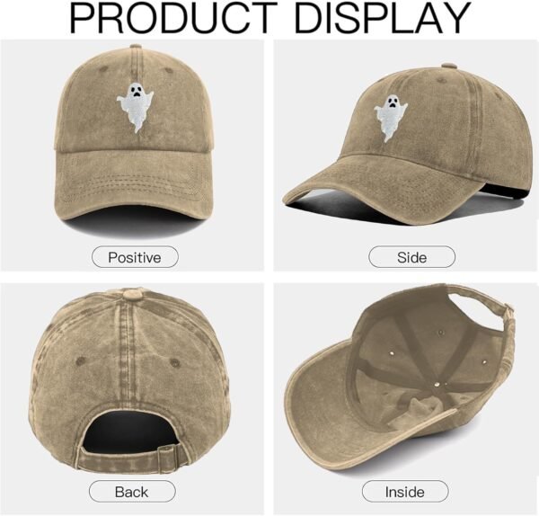 Ghost Hat Halloween Baseball Cap Embroidered Spooky Hat Adjustable Fashion Hats for Men Women
