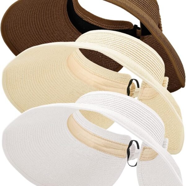 3PCS Foldable Straw Sun Visor Hats for Women, Wide Brim Ponytail Summer Beach Hat, Protect Your Skin Easily