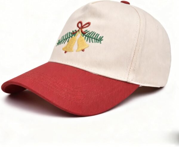 Christmas Hat- 3D Embroidered Adjustable Cotton Wind Chime Baseball Caps for Women Red