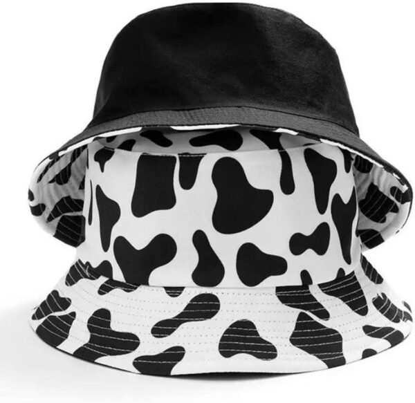 Unisex Cow Pattern Print Bucket-Hat Double-Side-Wear Reversible Fisherman-Cap