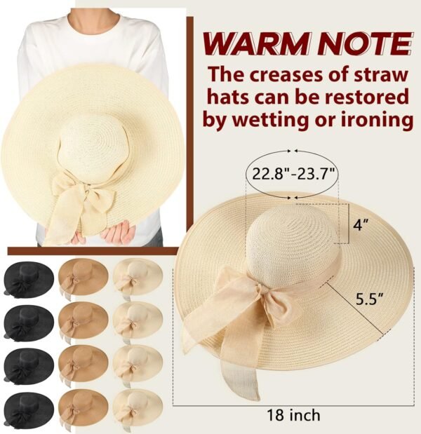 12 PCS Women Wide Brim Straw Hats Floppy Sun Hat Foldable Multicolor Summer Beach Sun Cap UPF 50+