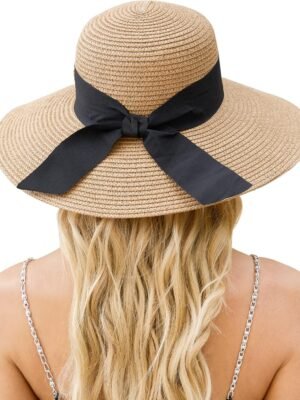 Beach Hat for Women, Wide Brim Sun Straw Hat for Women, Sun Hat Women UPF 50+ UV Protection, Floppy Foldable Summer Hat