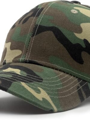 Structured Baseball Cap with Adjustable Closure - Performance Hat for Outdoor Activities and Custom Embroidery (1pc Camo Woodland/Mesh)