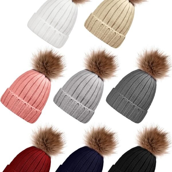 Women Beanie with Pom Pom Winter Knitted Hat Bulk Warm Fuzzy Soft Ski Skull Cap for Ladies Cold Weather