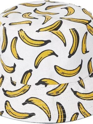 Fruit Print Bucket Hat Tropical Pattern Sun Hats Reversible Packable Fishing Cap for Women, Men, White