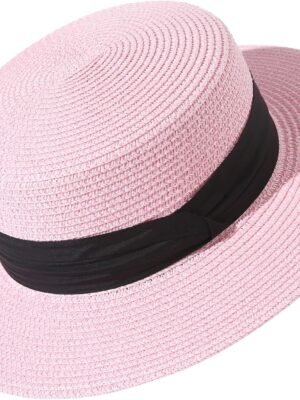 Sun Hats for Women Wide Brim Straw Boater Hat Foldable Packable Beach Hat for Summer Fit Size 6 8/7-7 1/4
