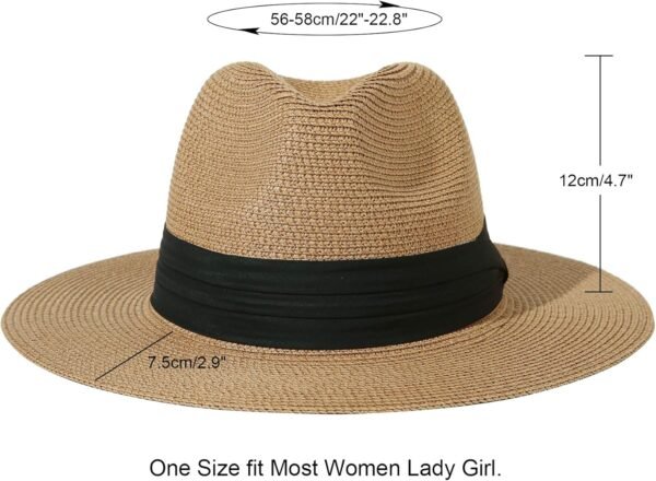 Women UPF50 Foldable Summer Straw Hat Wide Brim Fedora Sun Beach hat