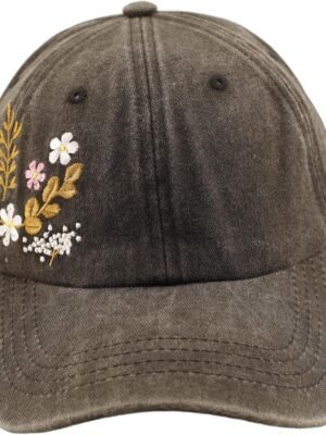 Floral Baseball Cap for Men and Women - Embroidery Hip Hop Caps, Washed Vintage Retro Dad Hats Colorful Flowers Outdoor,Black 2026