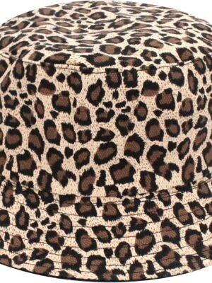 Reversible Leopard Bucket Hat Cotton Fisherman Cap Packable Cheetah Sun Hat for Women and Men