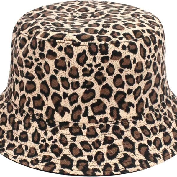 Reversible Leopard Bucket Hat Cotton Fisherman Cap Packable Cheetah Sun Hat for Women and Men