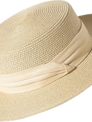 Sun Hats for Women Wide Brim Straw Boater Hat Foldable Packable Beach Hat for Summer Fit Size 6 8/7-7 1/4