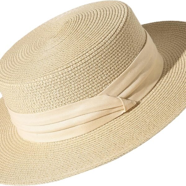 Sun Hats for Women Wide Brim Straw Boater Hat Foldable Packable Beach Hat for Summer Fit Size 6 8/7-7 1/4