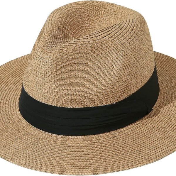 Women UPF50 Foldable Summer Straw Hat Wide Brim Fedora Sun Beach hat