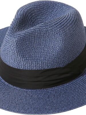 Women UPF50 Foldable Summer Straw Hat Wide Brim Fedora Sun Beach hat